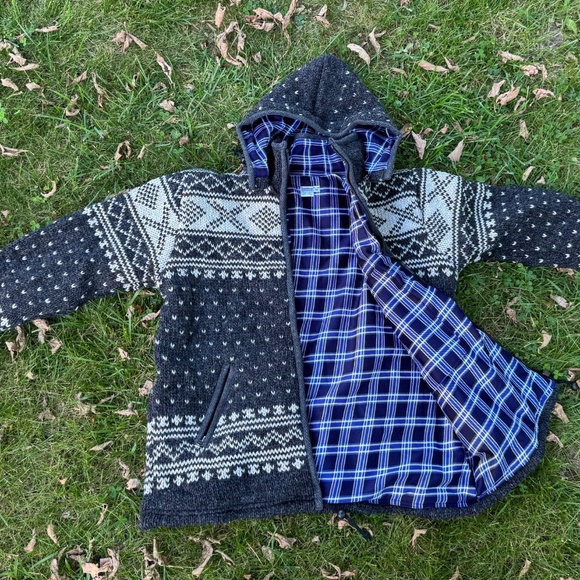 Wool hand knitted Sweater Jacket, Fleece lined, Unisex - Picture 2 of 12